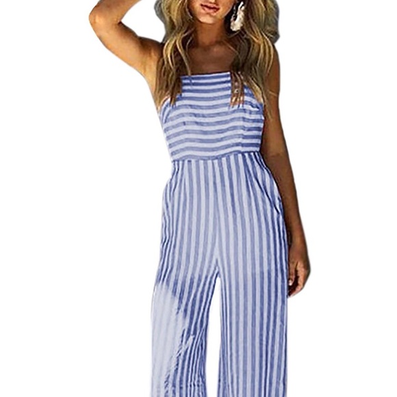 Periwinkle Light Blue & White Stripe Jumpsuit - Picture 6 of 8